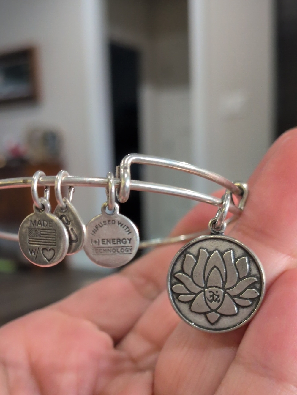 Alex and Ani Silver Lotus Charm Expandable Bracelet
